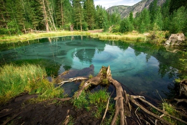 Красивое гейзерное озеро в Горном Алтае (5 фото)